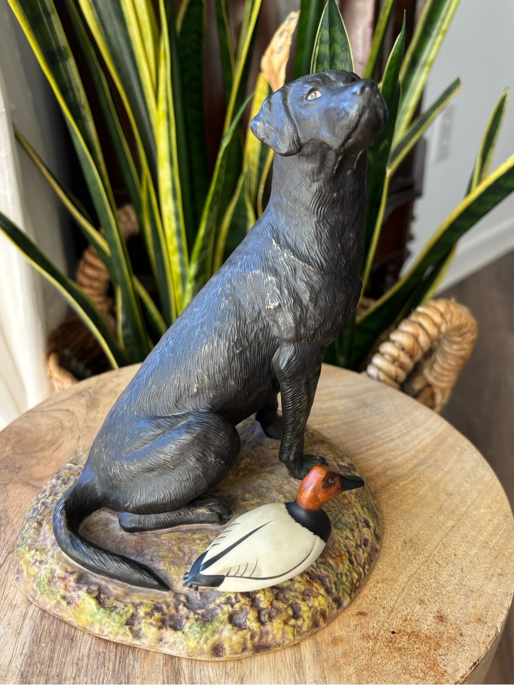 FRANKLIN MINT Vintage Black Ceramic Dog Figurine with Bird Accent - Home Accent